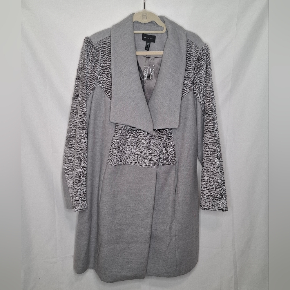 H by Halston Gray Princess Collar Long Coat Size 18W